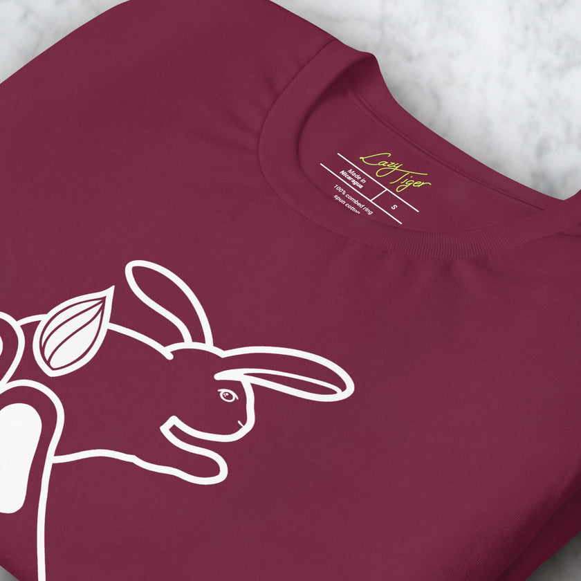 Close-up of a folded Chill Bunny Line Art Tee, focusing on the smooth white rabbit line art.