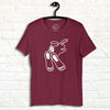 Chill Bunny Line Art Tee hanging against a white brick wall, showing the relaxed rabbit outline on a maroon shirt.