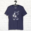 Navy Chill Bunny Line Art Tee displayed on a hanger, featuring the minimalist rabbit outline in white.