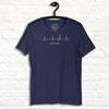 Navy Heartbeat Music Tee displayed on a hanger featuring the ECG‑inspired heartbeat line flowing into a treble clef with ‘Lost in music…,’ printed in crisp white on deep navy cotton