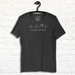 Heather charcoal Surf Mode Activated Tee on a hanger, highlighting the clean white heartbeat‑wave design and coastal‑inspired typography.
