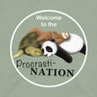 Closeup thumbnail of sage green procrastination shirt highlighting the sloth, panda, and turtle graphic with clean line art and cozy aesthetic.