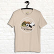 Cream Procrasti‑NATION shirt on hanger featuring sleepy animals artwork, ideal for soft aesthetic and lazy humor lovers.