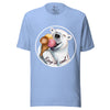 Ice blue tee shown on a bodyform featuring a joyful polar bear holding three scoops of ice cream with its mouth open and tongue showing