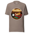 Taupe tee on a bodyform with a cute cartoon potato lying lazily on a sofa watching TV