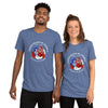 Model mockup of vintage navy Liberty Rose tee featuring a rose made of red, white, and blue flag‑inspired petals with white stars