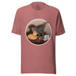 Rosewood tee with a cute dinosaur eating pizza graphic, shown on a bodyform