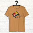 Mustard Retro Vibes Cassette Tee on a hanger, highlighting the vibrant cassette graphic and heart‑shaped tape loop.