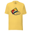 Bright yellow tee featuring a retro cassette in bold vintage colors with tape forming a heart shape, shown on a bodyform