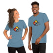 Model mockup of denim Retro Vibes Cassette tee featuring a bold cassette with heart‑shaped tape