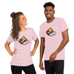 Model mockup of a light pink tee with a bold vintage cassette and heart‑shaped tape loop