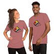 Model mockup of rosewood Retro Vibes Cassette tee featuring a vintage cassette with heart‑shaped tape